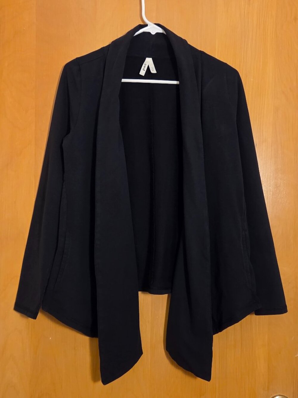 Pact Long-Sleeve Waterfall Open Front Cardigan Sz S Black Organic Cotton Stretch